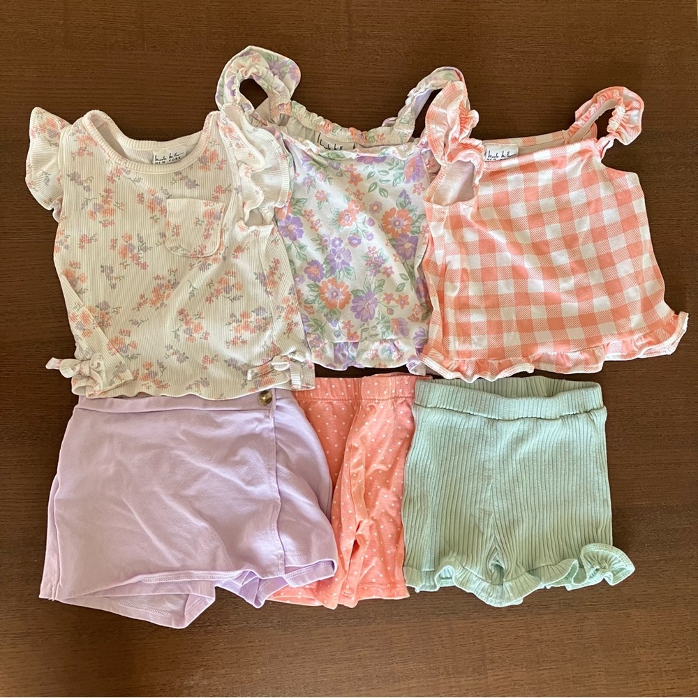 3 Sets Tank Tops and Shorts Floral Gingham Ribbed Polka Dot Skort